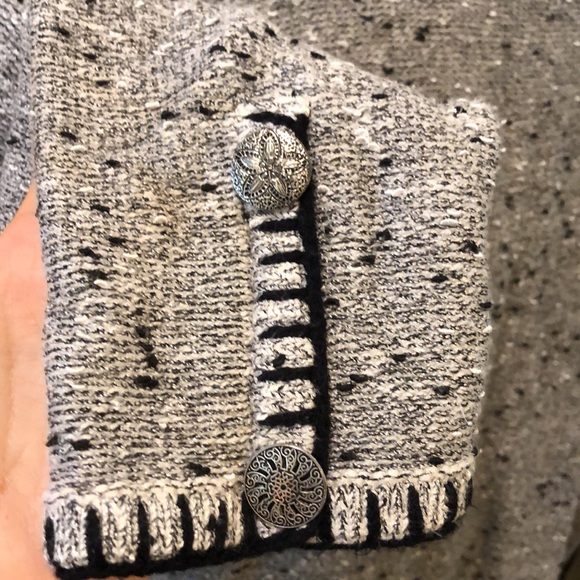 Barbara Katz Classic soft tweed quad pocket stitch trim boho button down sweater - Picture 8 of 13